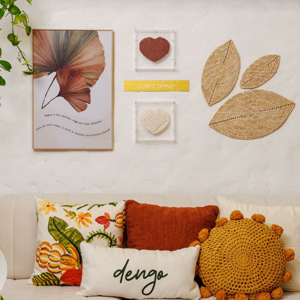 Quadro Decorativo Folha Botânica com Frase Fernando Pessoa 60x40cm