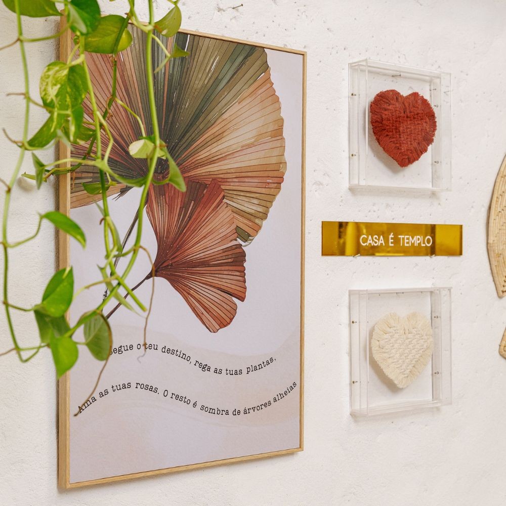 Quadro Decorativo Folha Botânica com Frase Fernando Pessoa 60x40cm