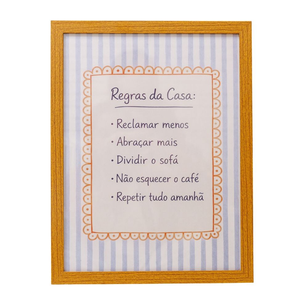 Quadro Decorativo Regras da Casa 30x40cm Moldura em Madeira com Vidro