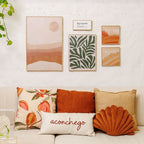 Almofada Baguete Palavra Aconchego em Marrom  Fundo Off White 52 x 24 cm