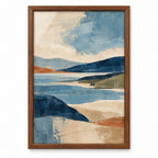 Quadro Decorativo Paisagem Abstrata Azul com Moldura de Madeira