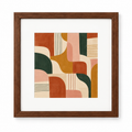 Quadro Abstrato Orgânico Terracota e Verde com Moldura de Madeira 30x30 cm