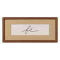 Quadro Decorativo Bordado à Mão Fé 21x41 cm com Paspatur Ocre e Moldura de Madeira
