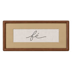 Quadro Decorativo Bordado à Mão Fé 21x41 cm com Paspatur Ocre e Moldura de Madeira