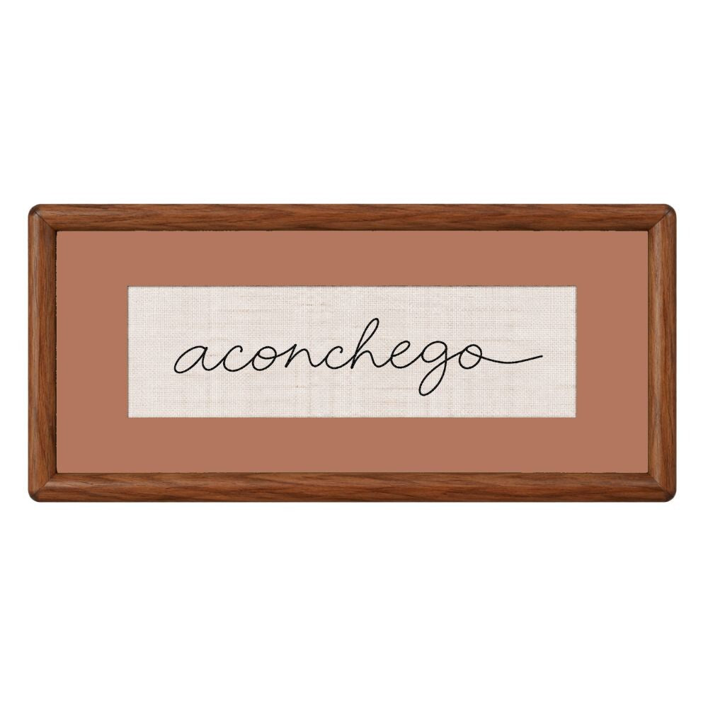 Quadro Decorativo Bordado à Mão Aconchego 21x41 cm com Paspatur Terracota e Moldura de Madeira