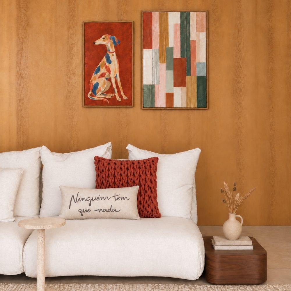 Quadro Abstrato Geométrico com Moldura de Madeira