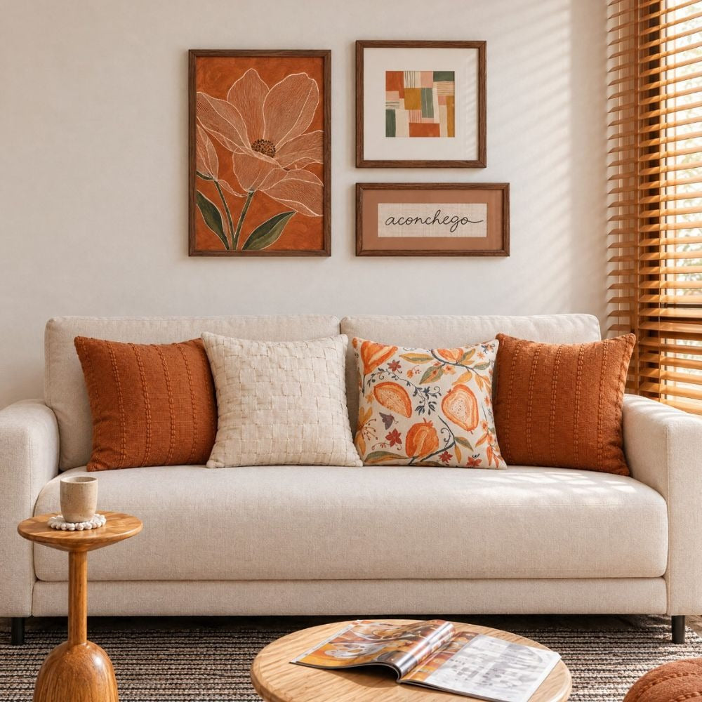 Quadro Decorativo Flor Terracota com Moldura de Madeira