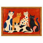 Quadro Decorativo Horizontal Gatos Coloridos com Moldura de Madeira