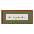 Quadro Decorativo Bordado à Mão Borogodó 21x41 cm com Paspatur Verde-Oliva e Moldura de Madeira