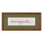 Quadro Decorativo Bordado à Mão Borogodó 21x41 cm com Paspatur Verde-Oliva e Moldura de Madeira