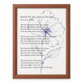 Quadro Soneto da Felicidade com Flor Azul e Moldura de Madeira Chanfrada
