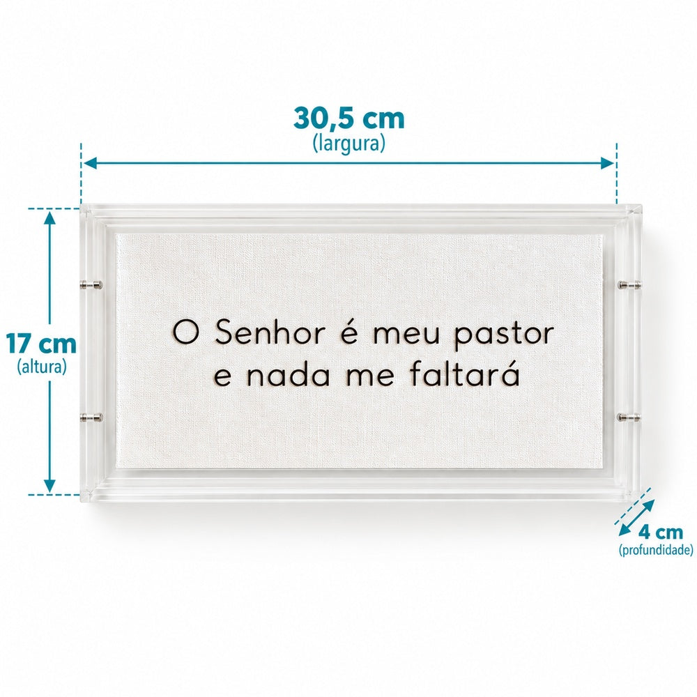 Acrílico Decorativo Bordado à Mão O Senhor é meu pastor e nada me faltará 30,5 x 17 cm com Suporte