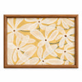 Quadro Floral Flores Brancas com Fundo Amarelo e Moldura de Madeira