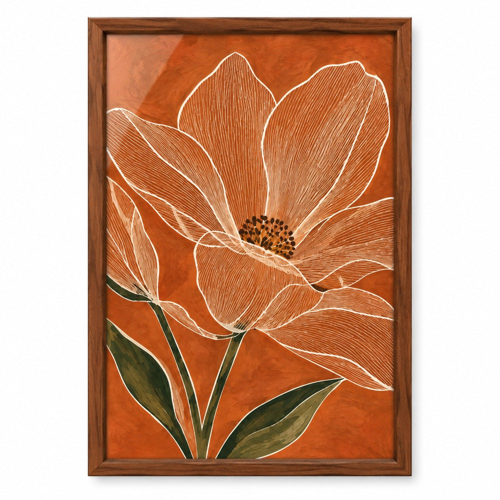 Quadro Decorativo Flor Terracota com Moldura de Madeira
