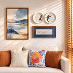 Quadro Decorativo Paisagem Abstrata Azul com Moldura de Madeira