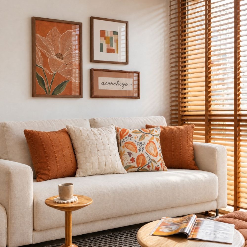 Quadro Decorativo Flor Terracota com Moldura de Madeira