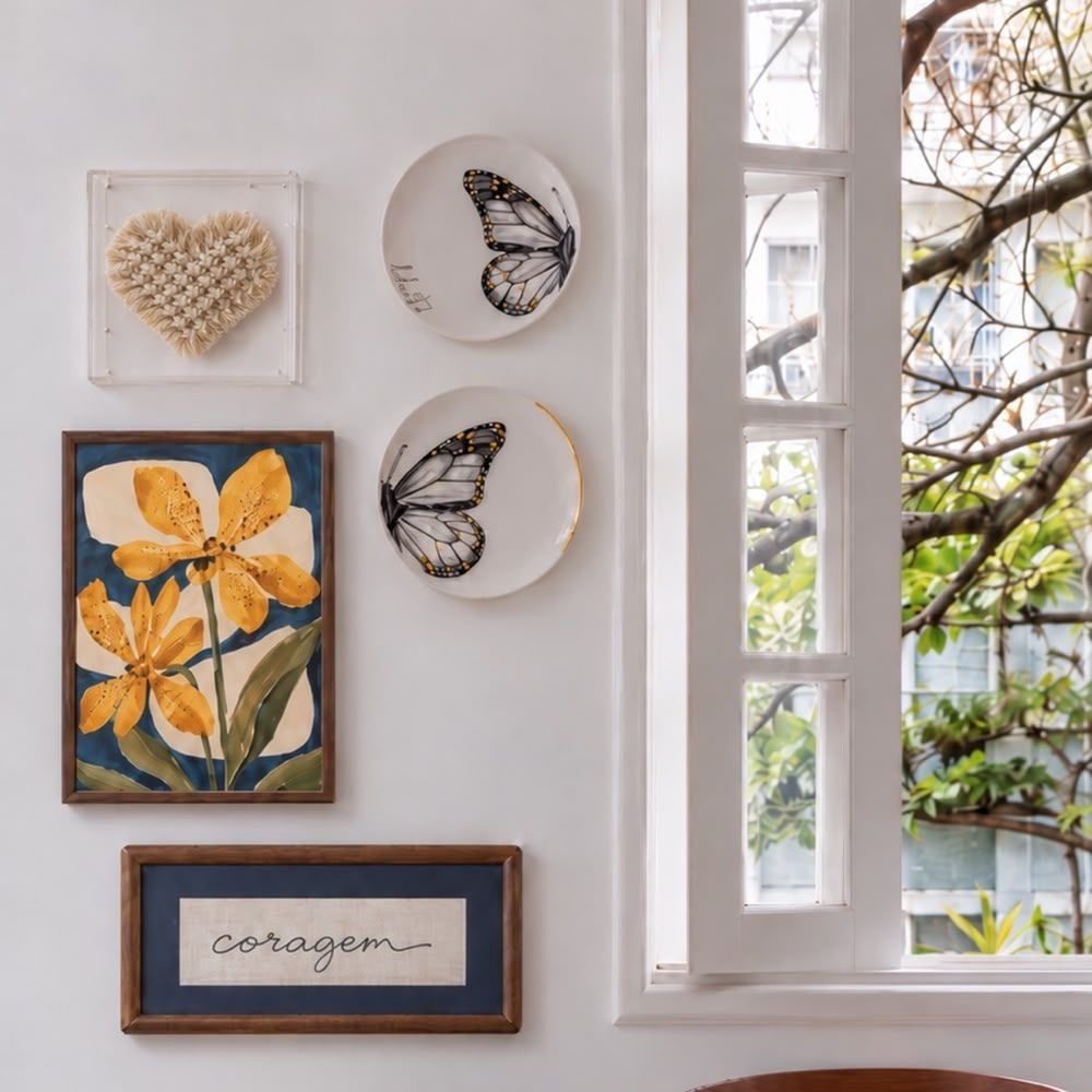 Quadro Botânico Flores Amarelas com Moldura de Madeira