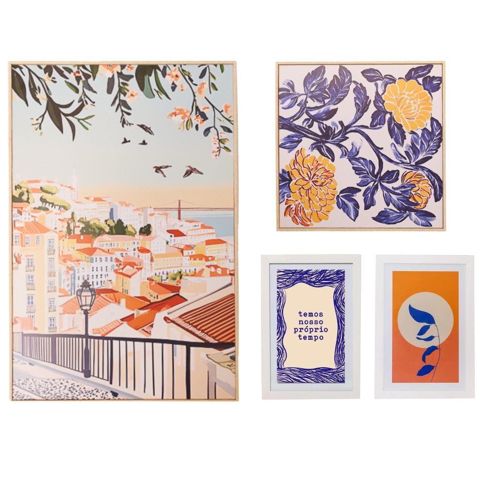 Kit Decorativo Mirante, Floral Azul, Nosso Tempo e Poente