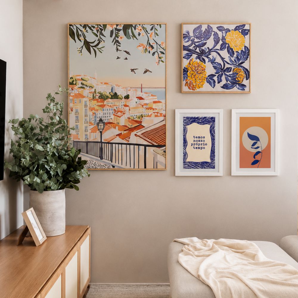 Kit Decorativo Mirante, Floral Azul, Nosso Tempo e Poente