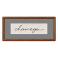 Quadro Decorativo Bordado à Mão Chamego 21x41 cm com Paspatur Cinza e Moldura de Madeira