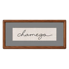Quadro Decorativo Bordado à Mão Chamego 21x41 cm com Paspatur Cinza e Moldura de Madeira