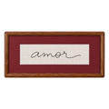Quadro Decorativo Bordado à Mão Amor 21x41 cm com Paspatur Vinho e Moldura de Madeira