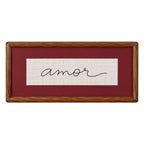Quadro Decorativo Bordado à Mão Amor 21x41 cm com Paspatur Vinho e Moldura de Madeira