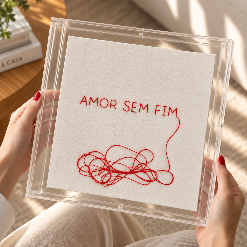 Acrílico Decorativo com Bordado Amor sem fim