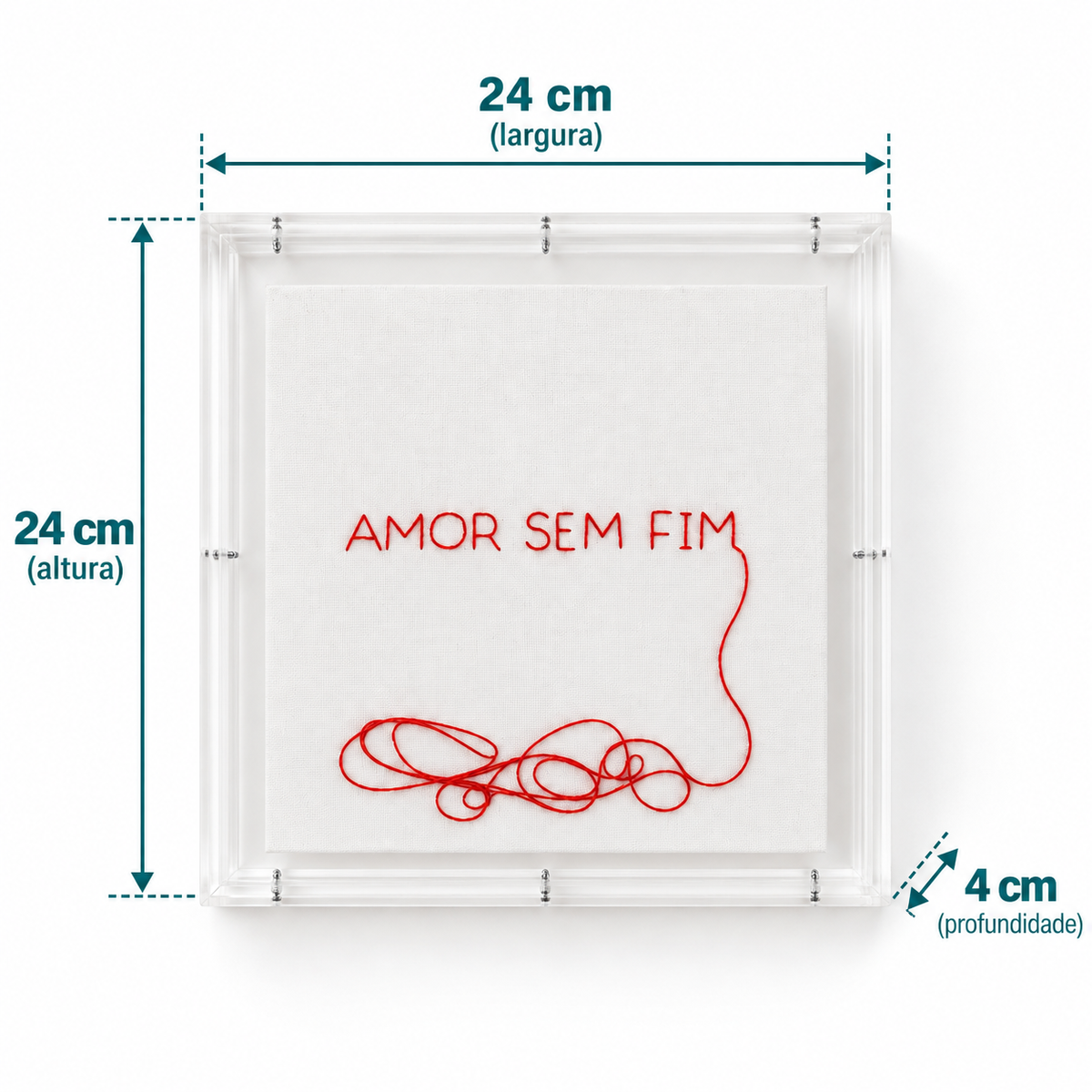 Acrílico Decorativo com Bordado Amor sem fim