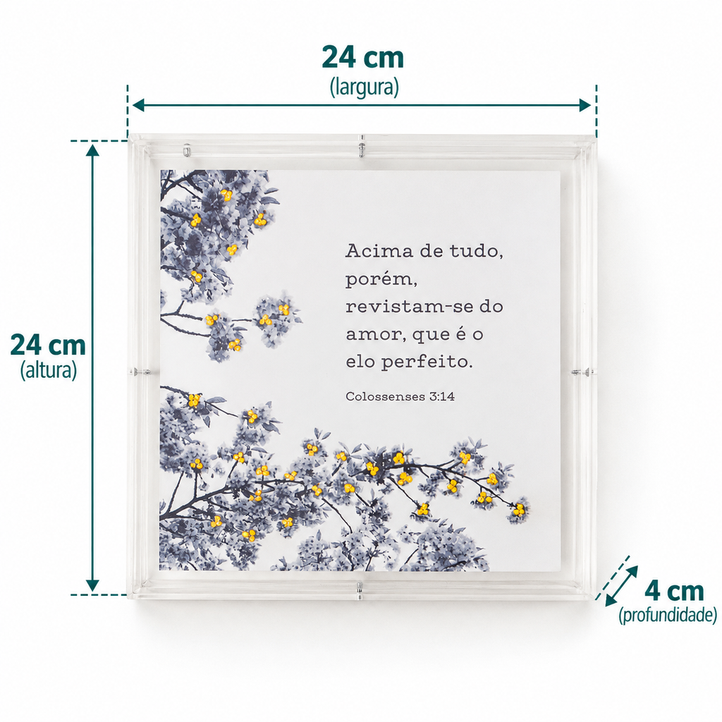 Acrílico Decorativo Colossenses 24x24 cm em Caixa de Acrílico para Inspirar Fé no Lar