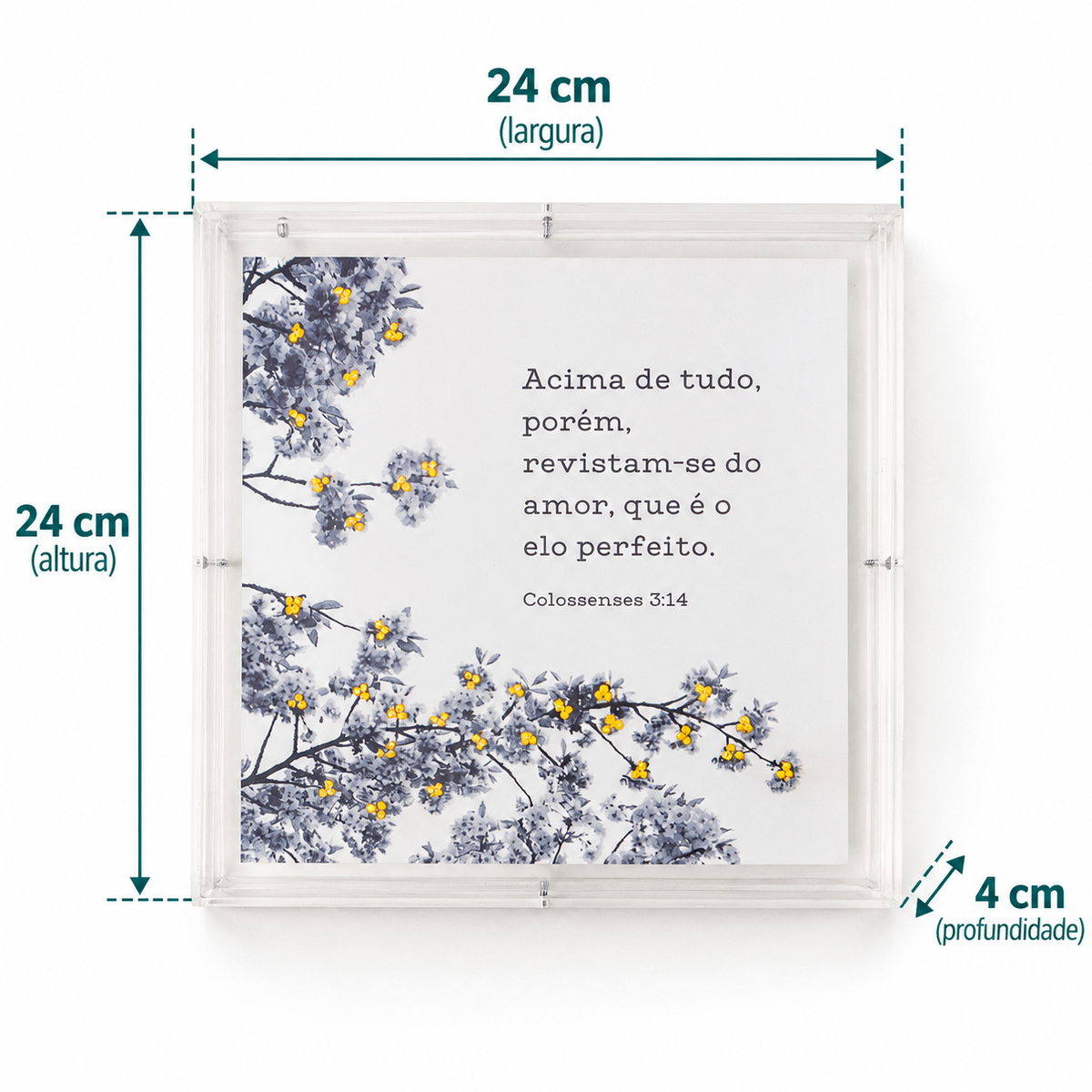 Acrílico Decorativo Colossenses 20x20 cm em Caixa de Acrílico para Inspirar Fé no Lar