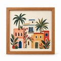 Quadro Paisagem Mediterrânea em Aquarela com Moldura de Madeira