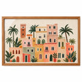 Quadro Vilarejo Mediterrâneo Colorido com Moldura de Madeira