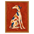 Quadro Galgo Pintado com Fundo Terracota Moldura de Madeira