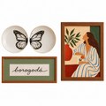 Kit Decorativo Borboletas, Quadro Mulher e Bordado Borogodó