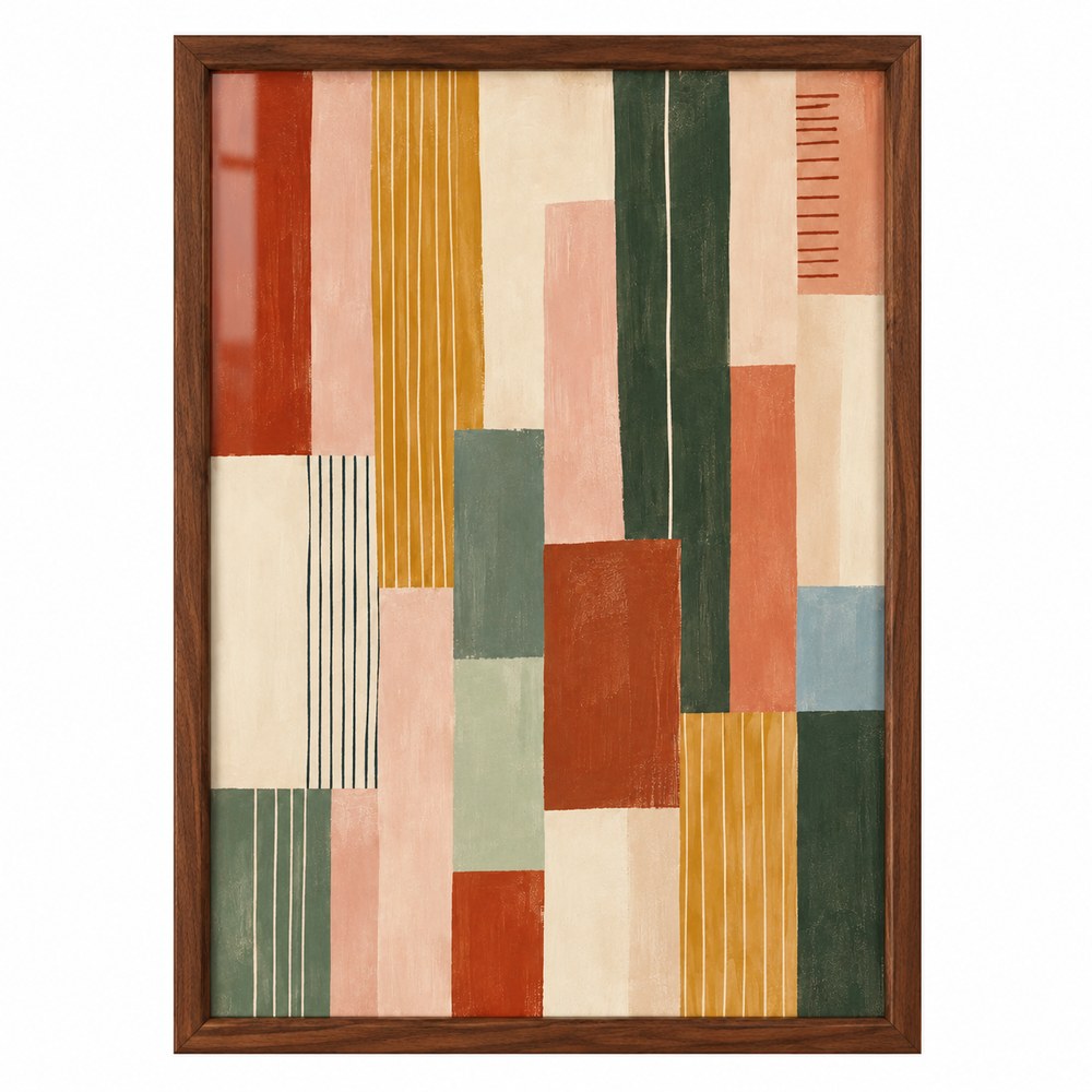 Quadro Abstrato Geométrico com Moldura de Madeira