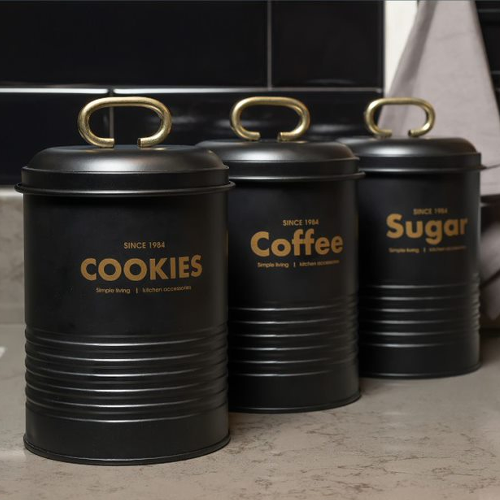 Lata com Tampa Coffee Preta Modern