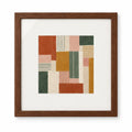 Quadro Abstrato Geométrico Terracota e Verde com Moldura de Madeira 30x30 cm