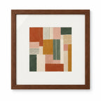 Quadro Abstrato Geométrico Terracota e Verde com Moldura de Madeira 30x30 cm