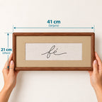 Quadro Decorativo Bordado à Mão Fé 21x41 cm com Paspatur Ocre e Moldura de Madeira