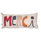 Almofada Baguete com Frase Merci em Tons Terracota 52 x 24 cm