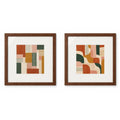 Kit 2 Quadros Abstratos Geométricos 30x30 cm com Moldura de Madeira