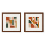 Kit 2 Quadros Abstratos Geométricos 30x30 cm com Moldura de Madeira