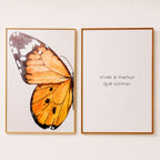 Kit Decorativo de Parede com Quadro Borboleta e Quadro Bordado Viver