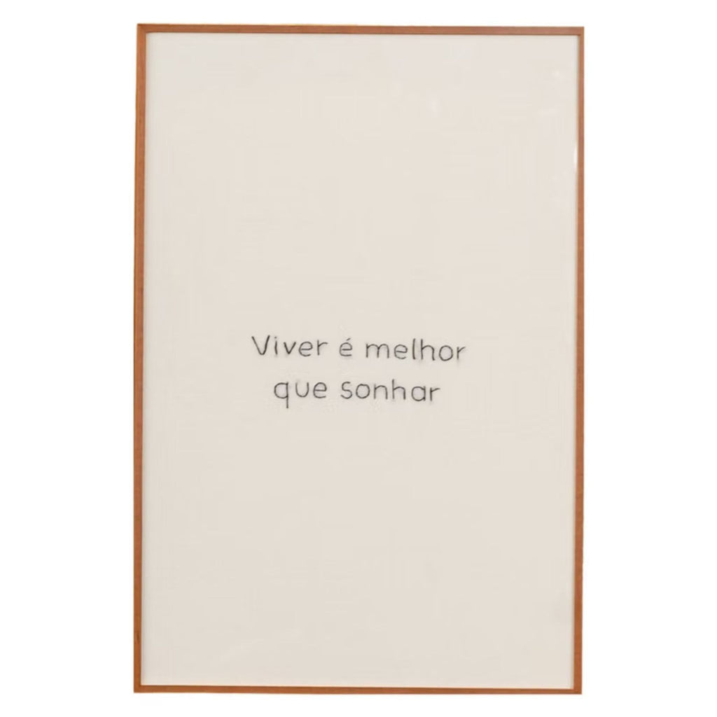 Quadro Decorativo Bordado à Mão Viver 40x60 cm com Moldura de Madeira e Vidro - 40x60