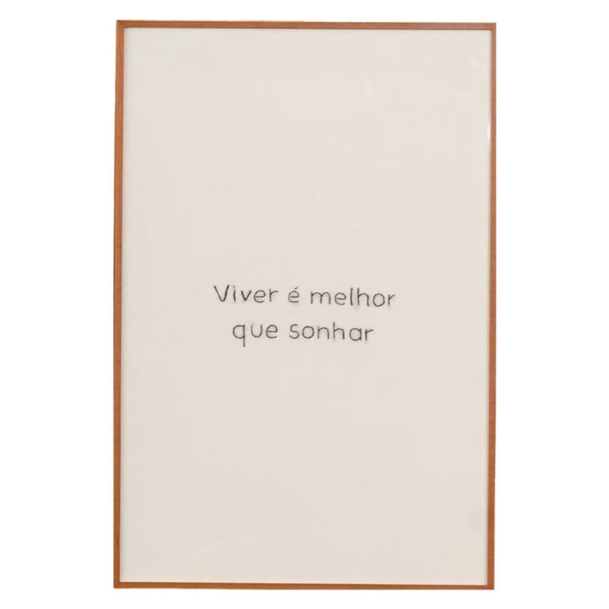 Quadro Decorativo Bordado à Mão Viver 40x60 cm com Moldura de Madeira e Vidro - 40x60
