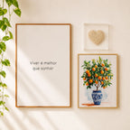 Quadro Decorativo Bordado à Mão Viver 40x60 cm com Moldura de Madeira e Vidro - 40x60