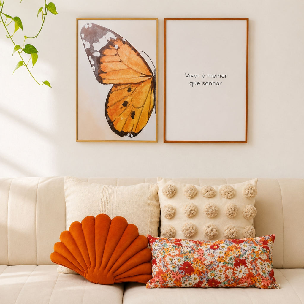 Quadro Decorativo Bordado à Mão Viver 40x60 cm com Moldura de Madeira e Vidro - 40x60