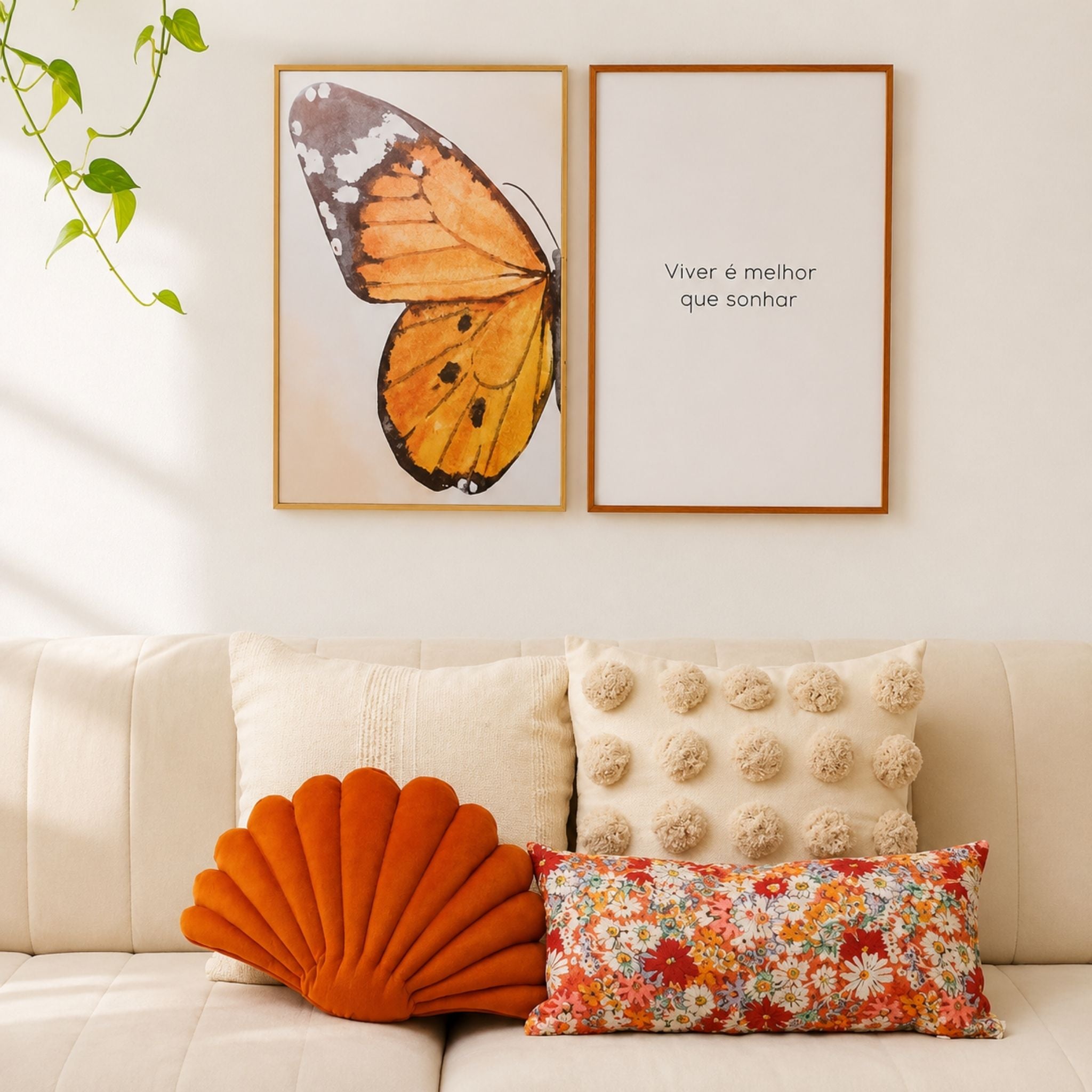 Quadro Decorativo Bordado à Mão Viver 40x60 cm com Moldura de Madeira e Vidro - 40x60