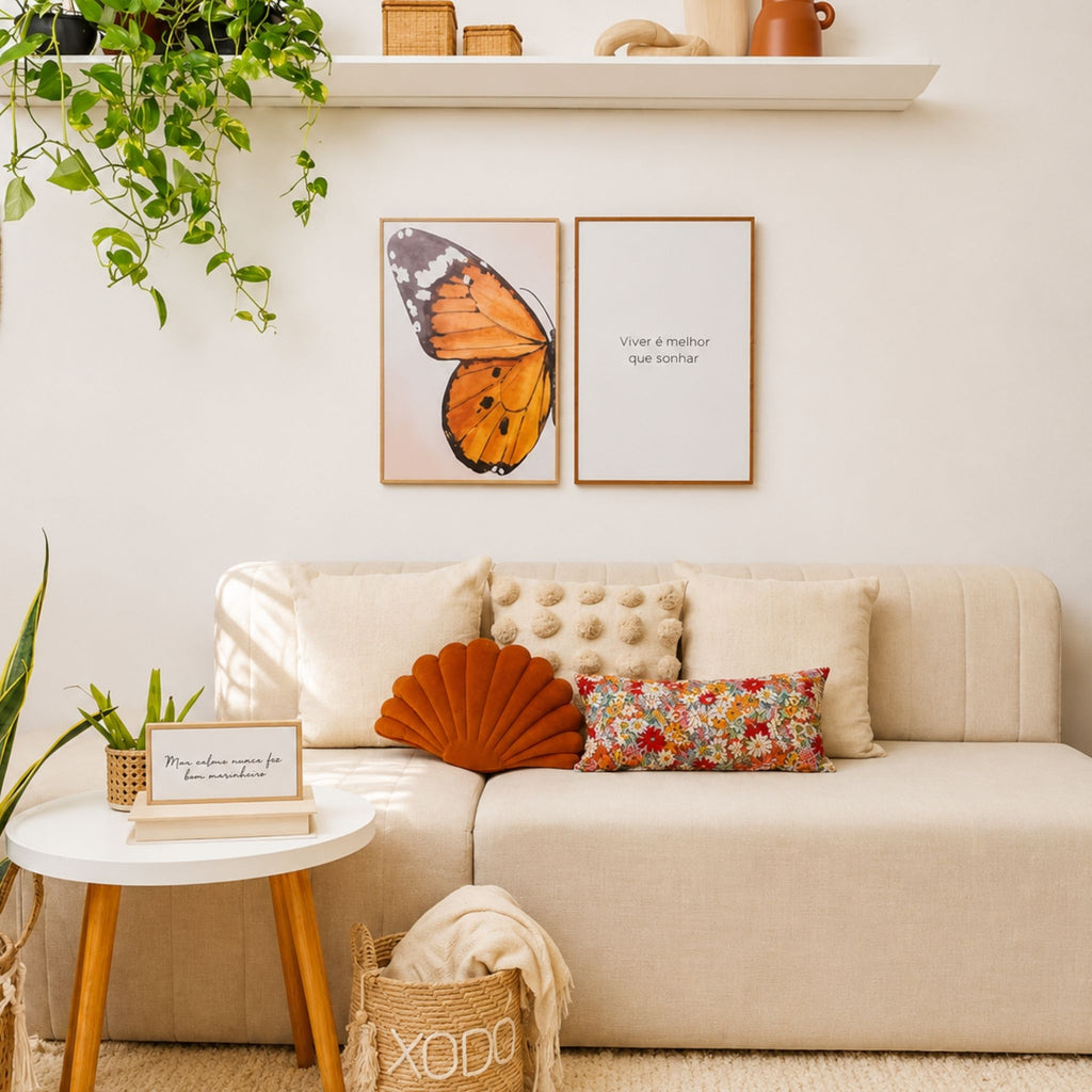 Quadro Decorativo Bordado à Mão Viver 40x60 cm com Moldura de Madeira e Vidro - 40x60
